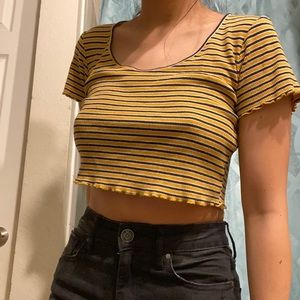 Yellow Striped Crop Top